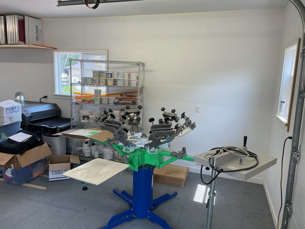 Riley Hopkins 6 color 4 station screen printing press