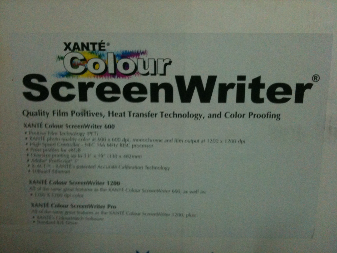 Xante Colour ScreenWriter Manuals