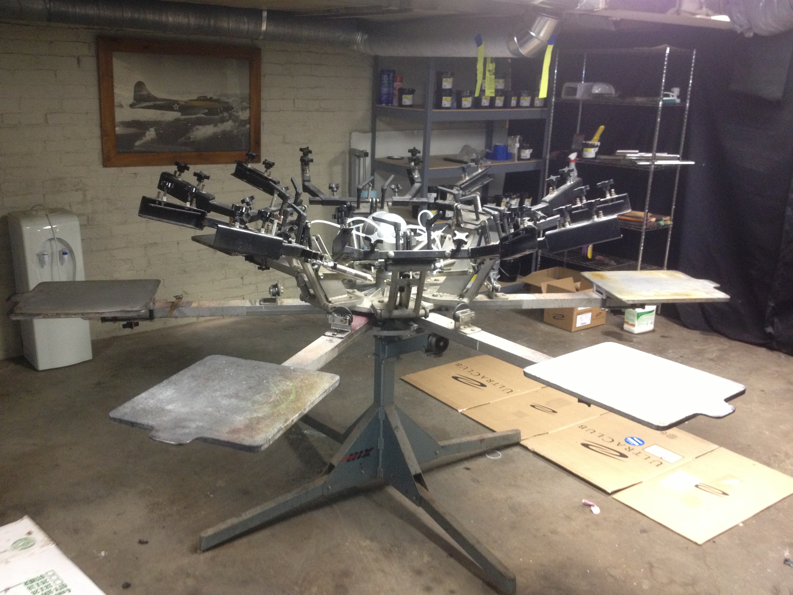 HIX 6 Head Manual Screen Press with air assist for sale.