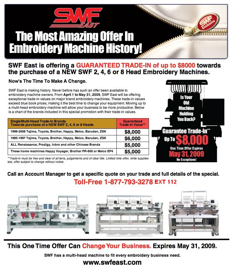 Guaranteed Trade In of Any Brand of Embroidery Machine