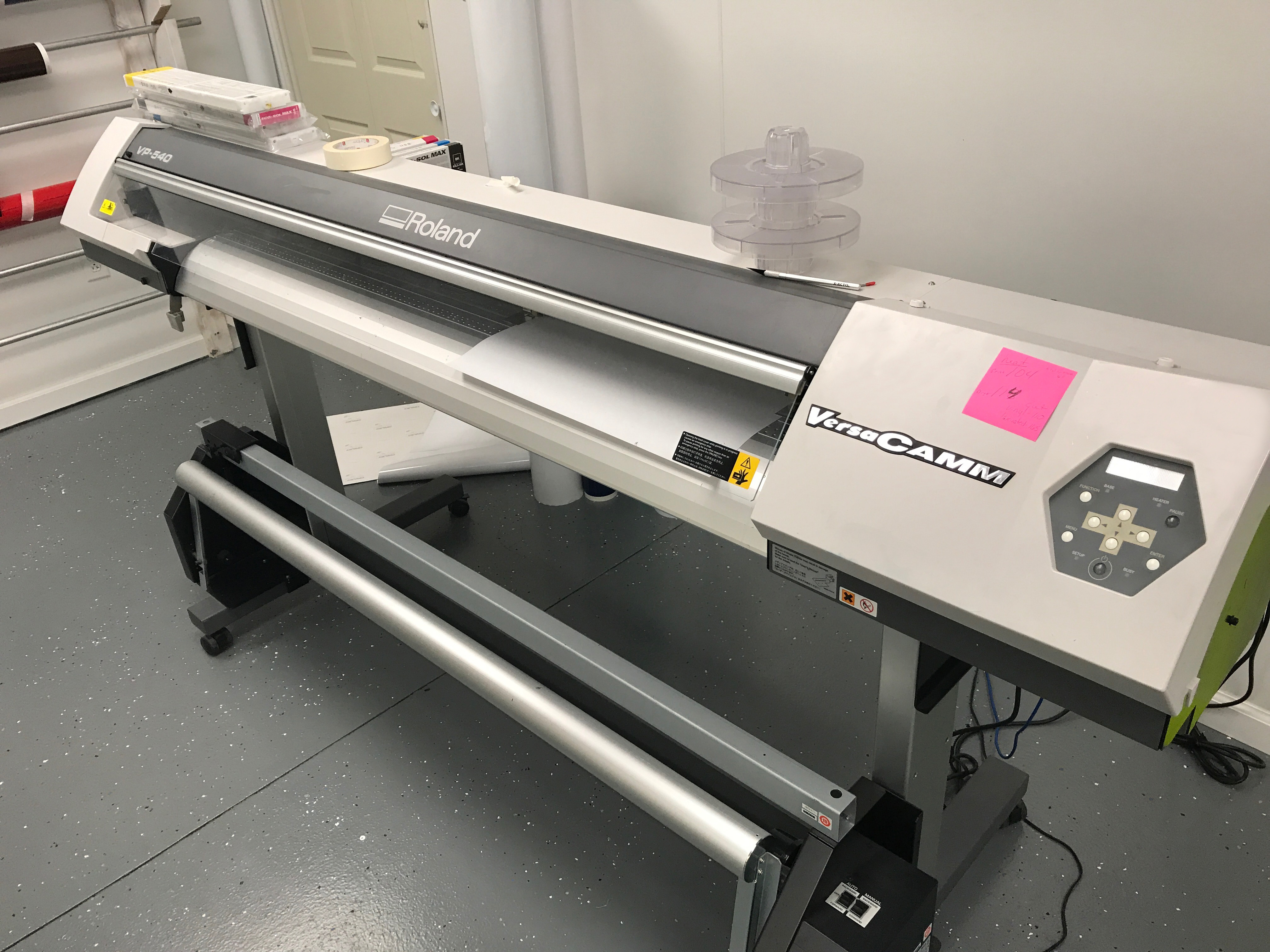 Roland Versa CAMM VP-540 Print & Cut, take-up reel, laminator and misc  supplies