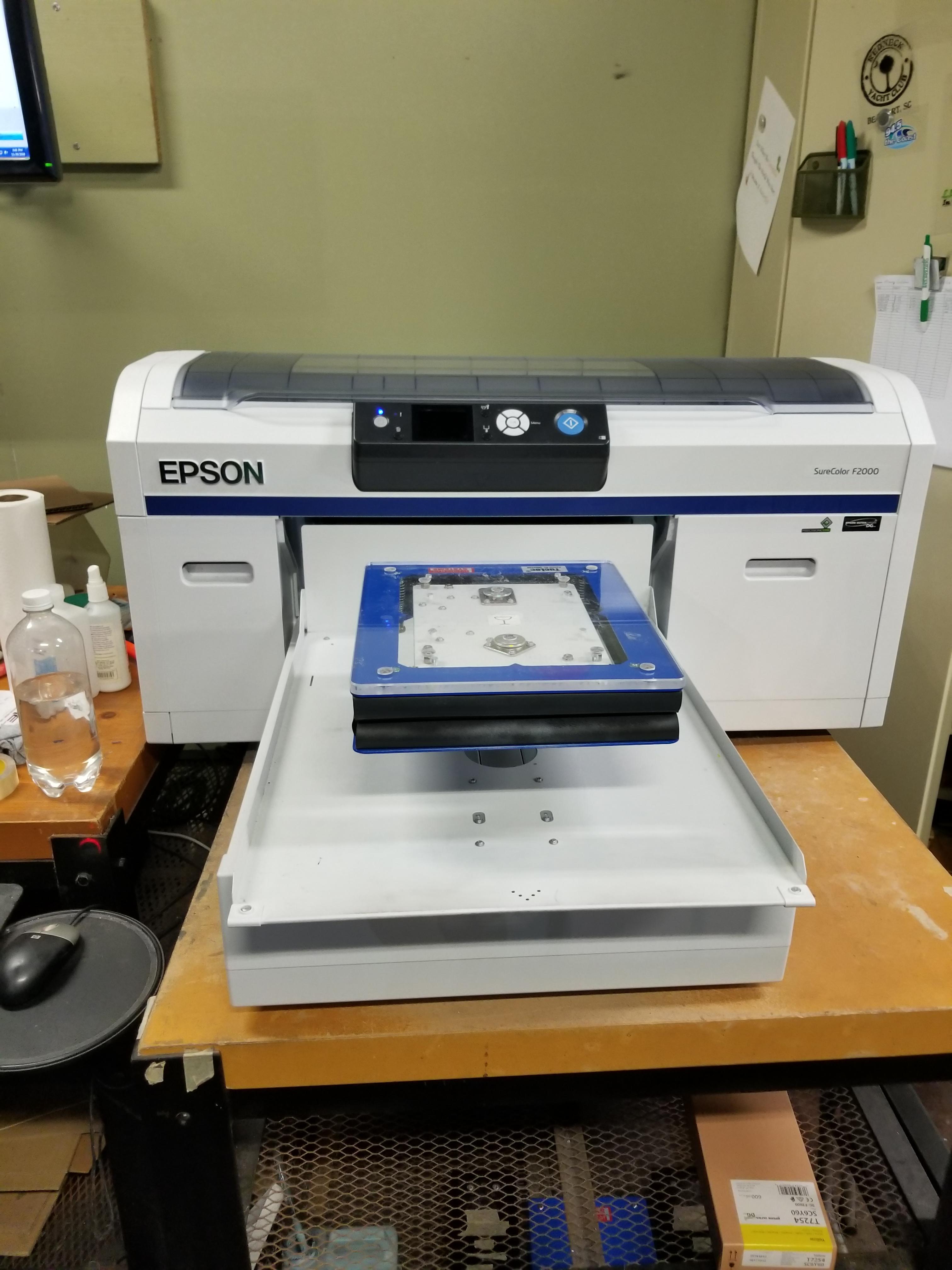 Two Epson F2000 White Edition printers w/platens