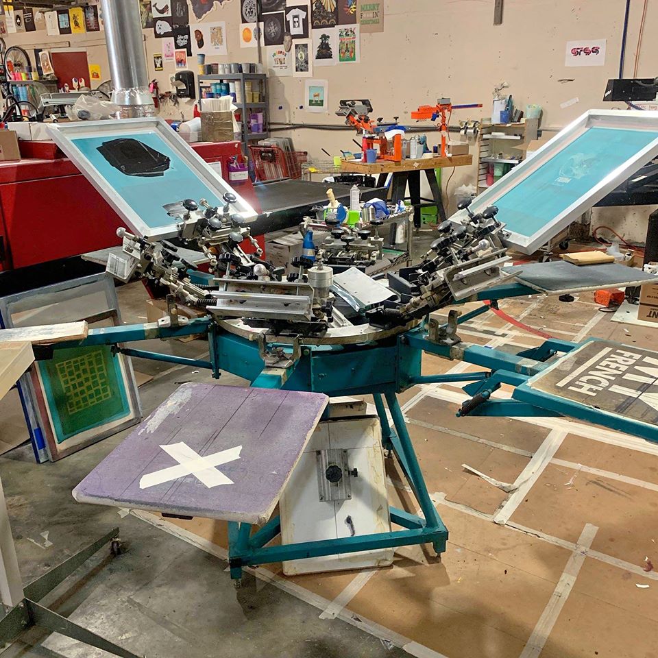 Workhorse Mach 6 color, 6 station manual screen press