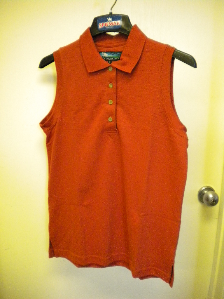 red sleeveless polo shirt