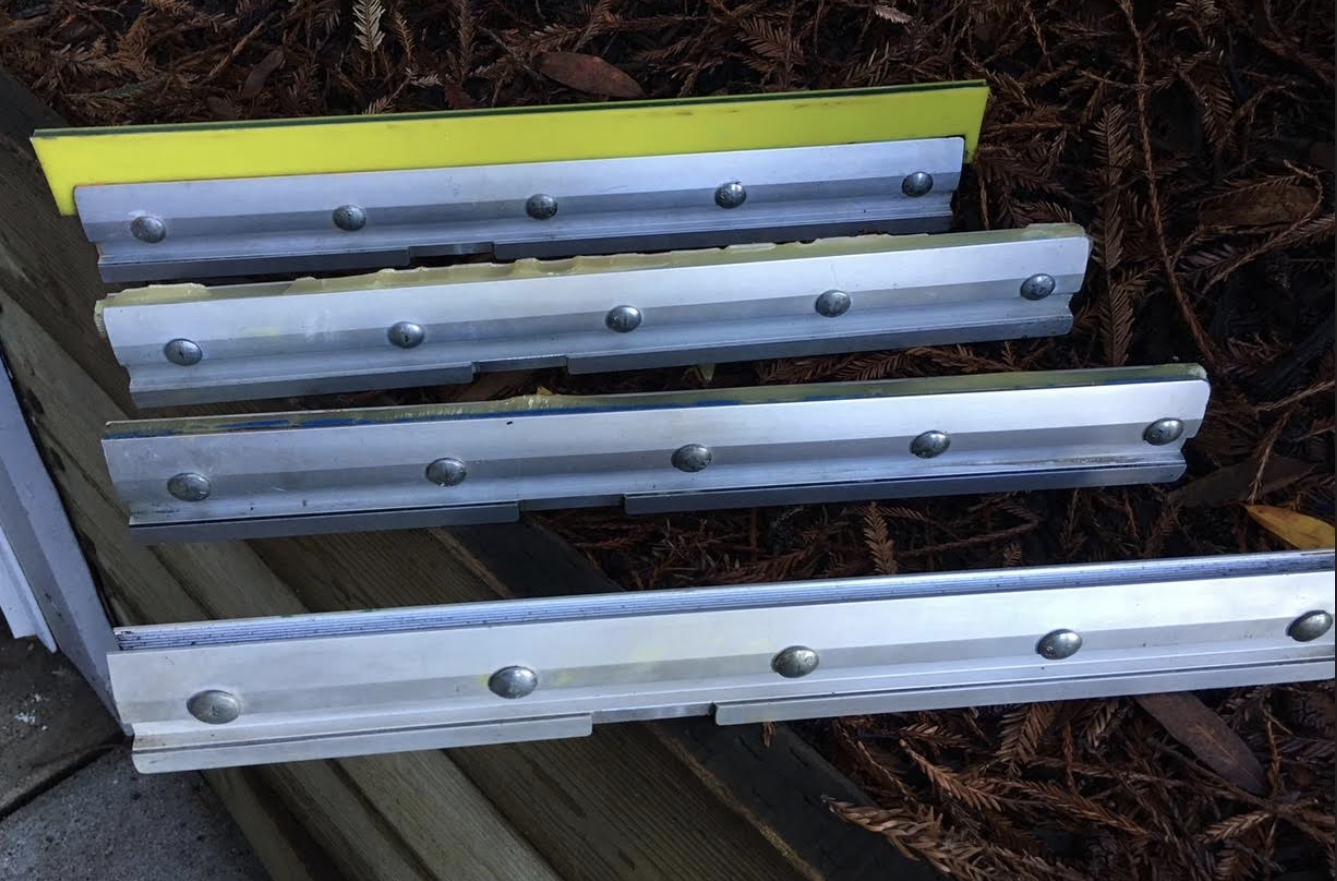 M & R misc. pallets/ squeegee/flood bars /Ink pumps