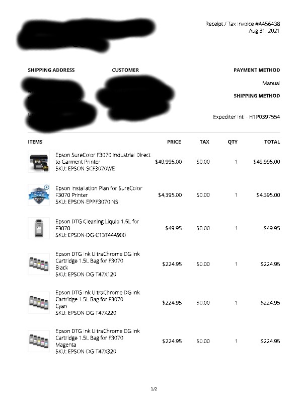 Like New Epson F3070 DTG Printer with Warranty